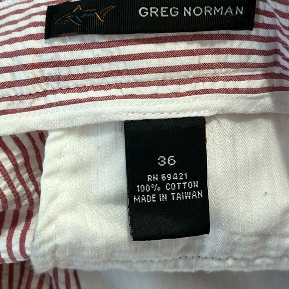 GREG NORMN SHORTS MENS 36 RED SEERSUCKER CHINO GOLFING CLUB RESORT CASUAL COTTON - Picture 4 of 8